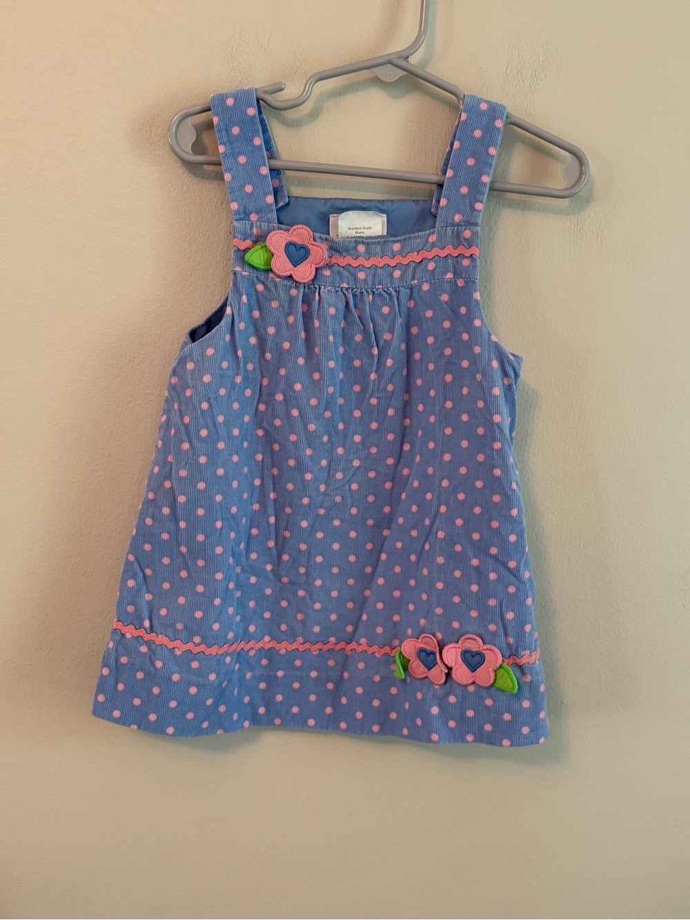 Florence Eiseman Blue Polka Dot Toddler Dress with Pink Hearts